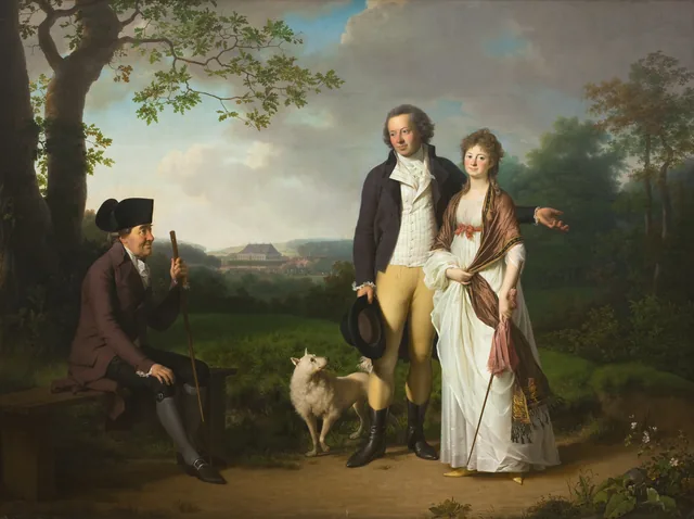 Niels Ryberg com o filho Johan Christian e a nora Engelke, nascida Falbe, Jens Juel