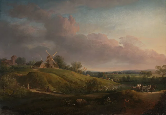 Paisaje con una iglesia y un molino, Jens Juel