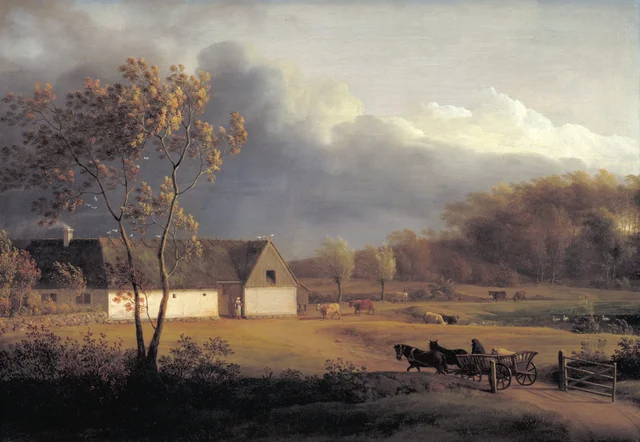 Una granja de Selandia ante una tormenta que se acerca. Eigaard cerca de Ordrup, Jens Juel