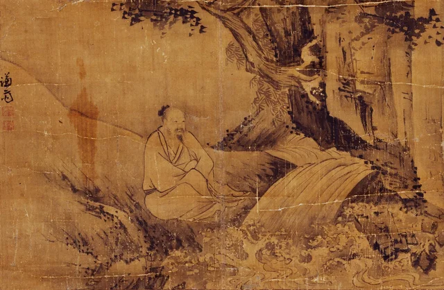 Scholar gazing at a waterfall, Jeong Seon