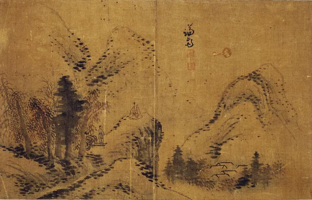 Una carreta se detiene en un bosque de hojas otoñales, Jeong Seon