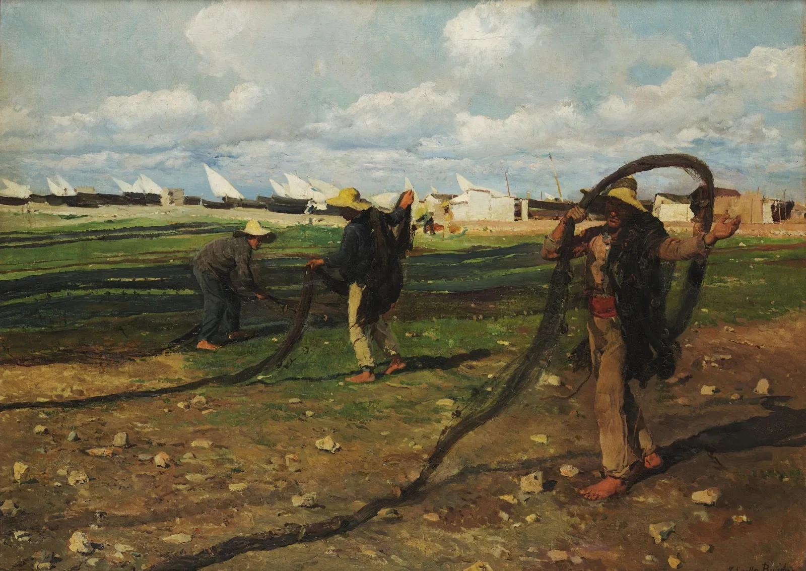 Fishermen taking up nets, Joaquín Sorolla
