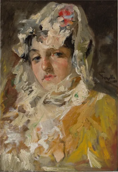 Cabeza de mujer con mantilla blanca