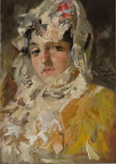 Cabeza de mujer con mantilla blanca