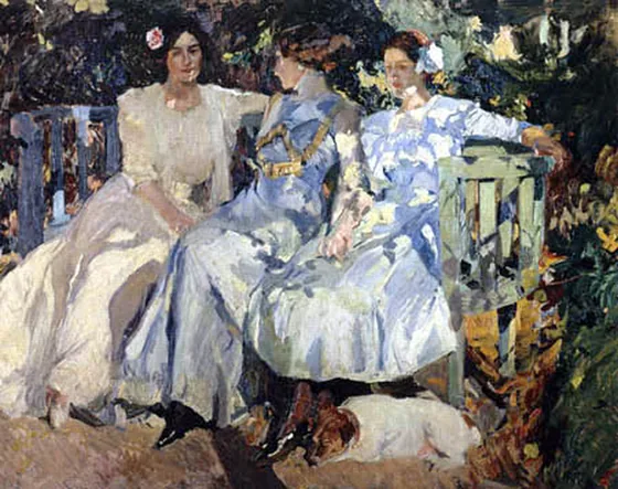 Mi mujer y mis hijas en el jardín