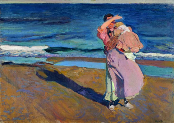 Pêcheuse avec son fils