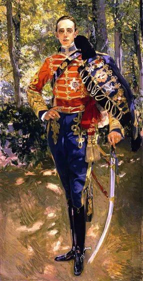 Portrait d'Alphonse XIII en uniforme de hussard