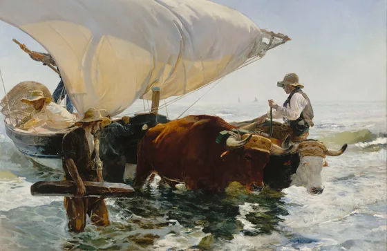 Retour de la pêche : halage de la barque