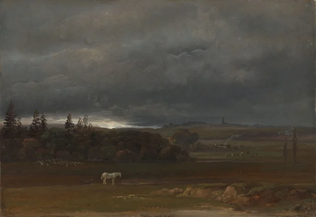 Campos perto de Dresden, com um cavalo branco, Johan Christian Dahl