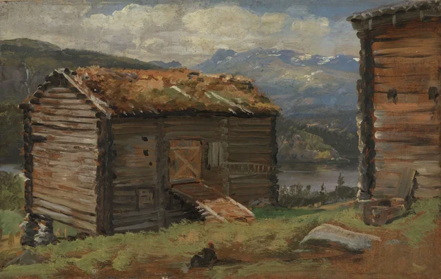 La cour de la ferme de Hjelle, dans le Valdres, Johan Christian Dahl