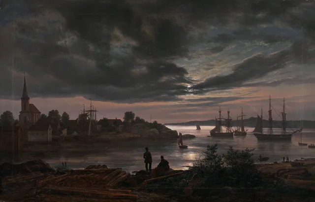 El puerto de Larvik a la luz de la luna