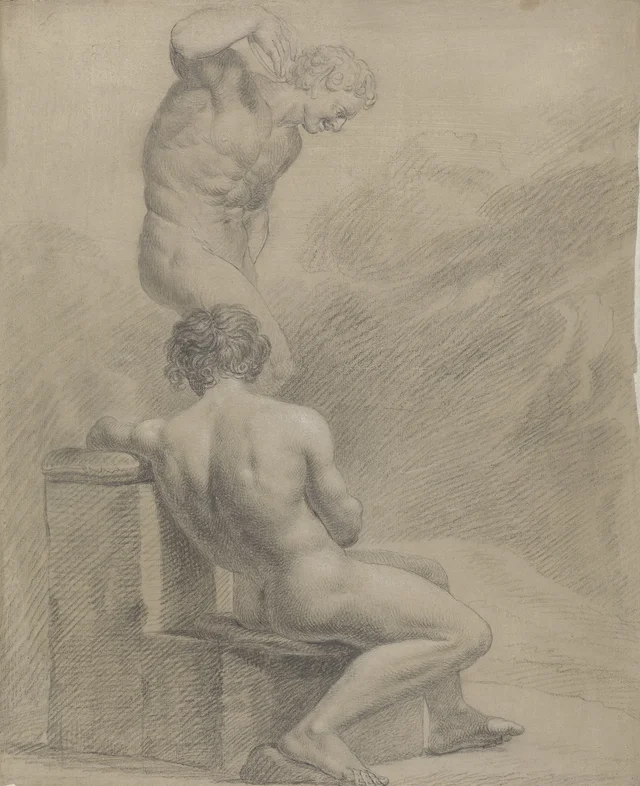 Desnudo masculino, sentado ante el Fauno Médici