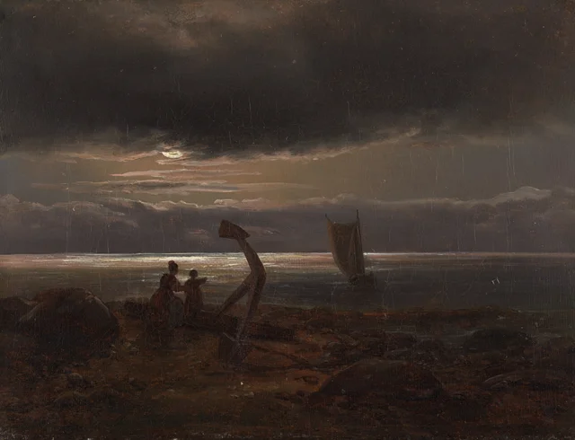 Madre e hijo junto al mar, Johan Christian Dahl