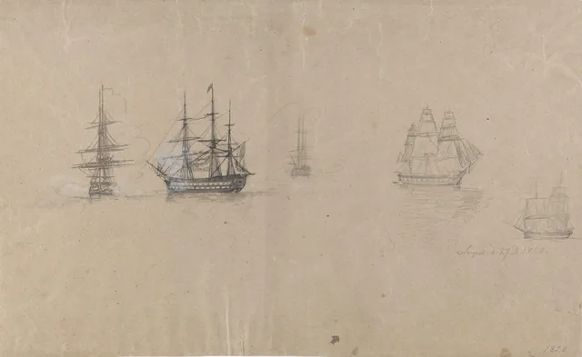 ナポリの停泊地の軍艦