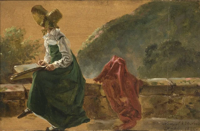 La princesa Carolina Amalia dibujando en Nápoles. Estudio, Johan Christian Dahl