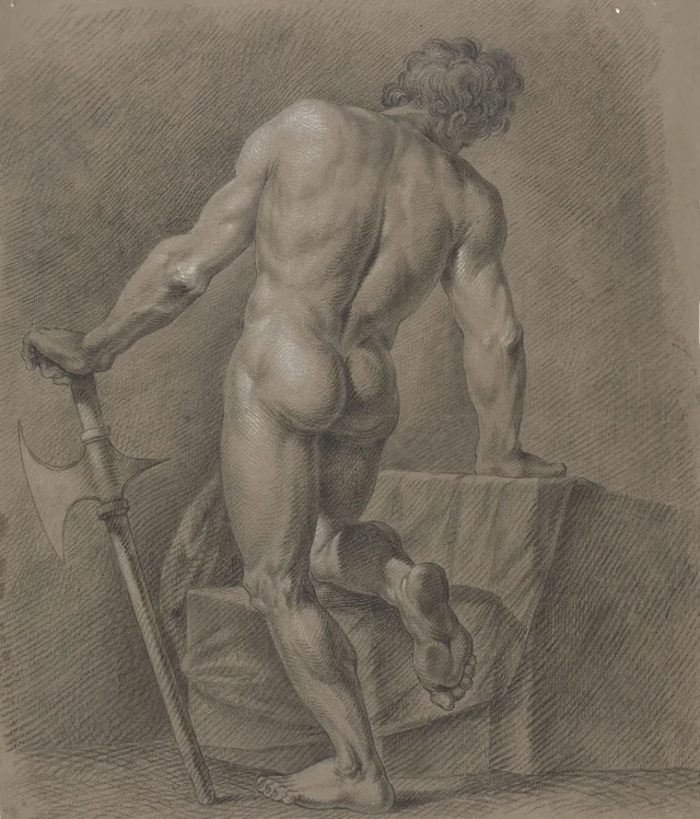Desnudo masculino de espaldas, con hacha, Johan Christian Dahl