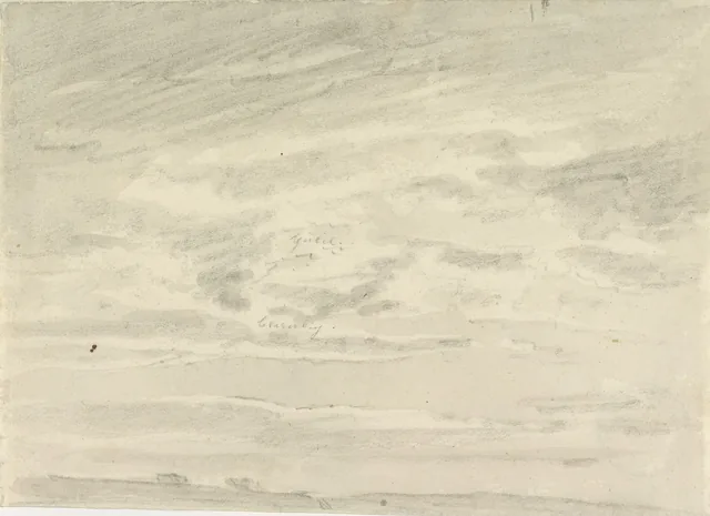 家のある風景の上の雲の習作