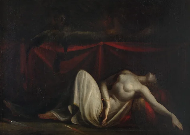 Las Erinias expulsan a Alcmeón del cuerpo de su madre Erifila, a quien ha dado muerte, Johann Heinrich Füssli