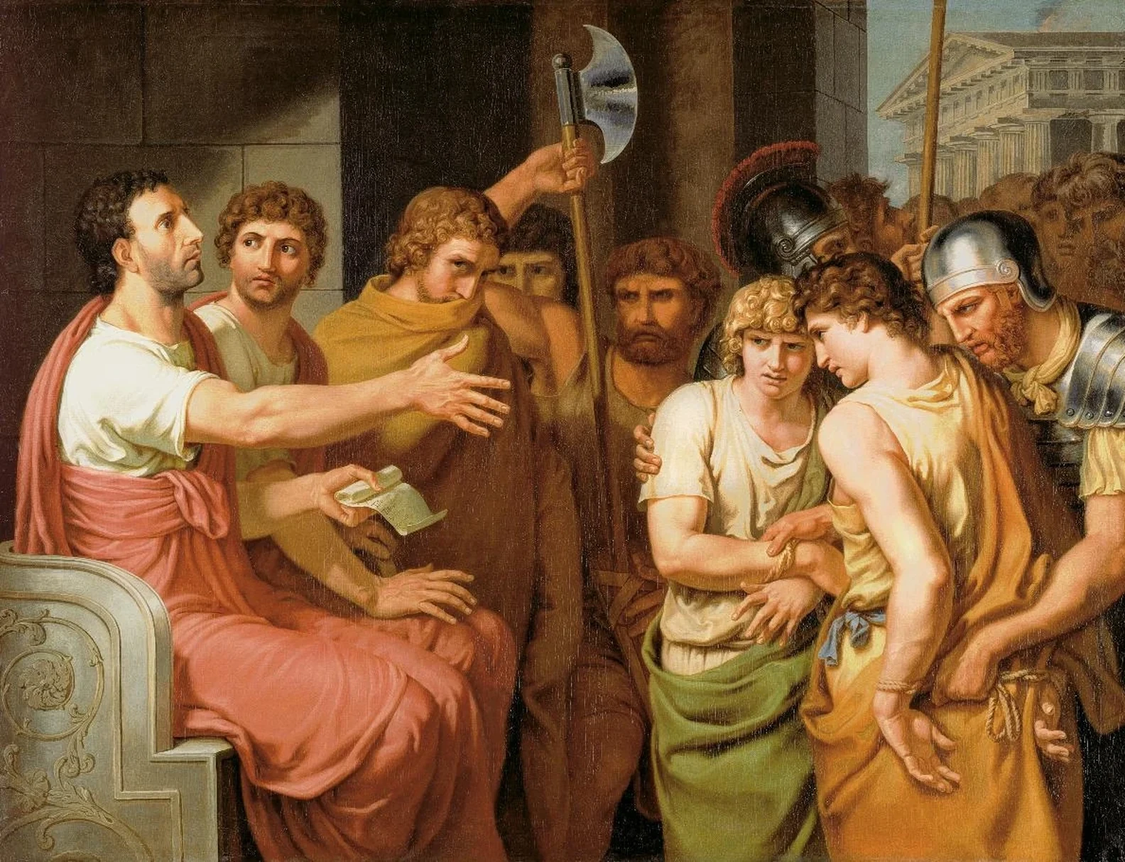 Brutus descobre os nomes dos seus filhos na lista dos conspiradores e condena-os à morte, Johann Heinrich Wilhelm Tischbein