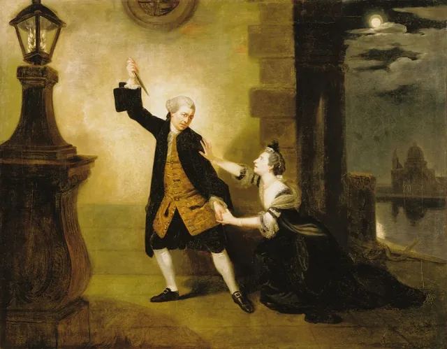 David Garrick e a Sra. Susannah Maria Cibber como Jaffier e Belvidera em “Venice Preserved”, de Thomas Otway