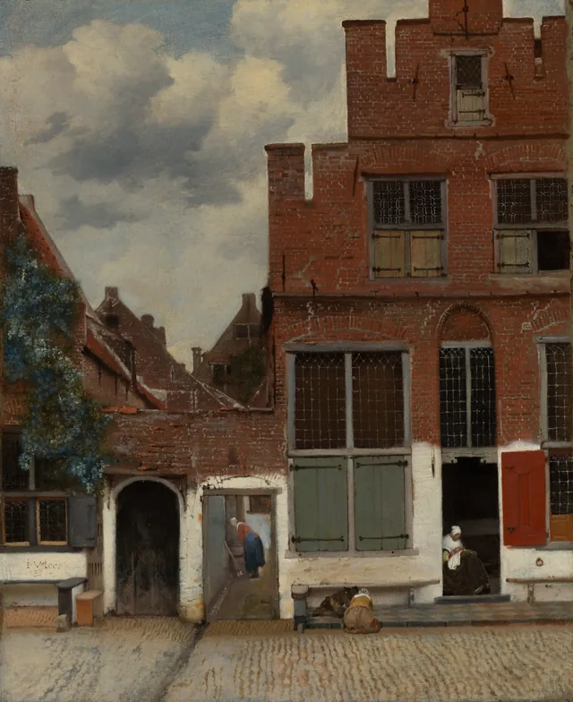 Gezicht op huizen in Delft, bekend als 'Het straatje'