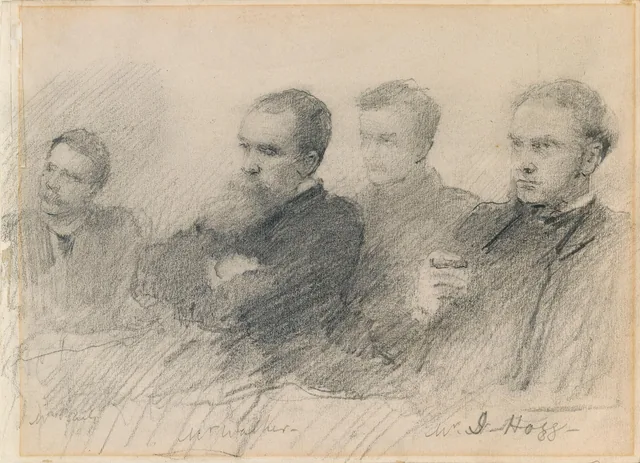 Membros do Contemporary Club, 1886: Sr. Baily, Sr. Walker e J. Hogg (da esquerda para a direita)