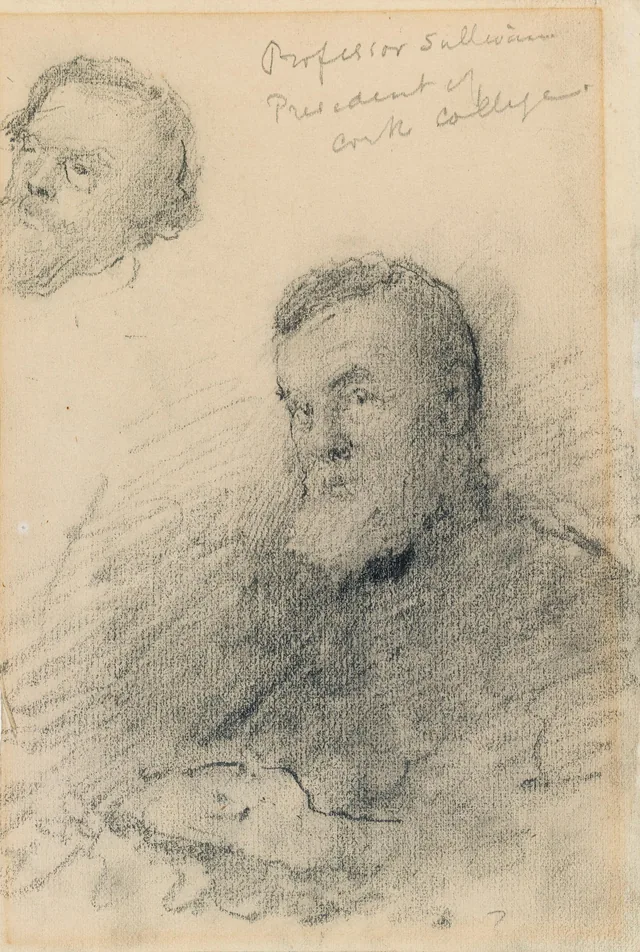 Membros do Contemporary Club, 1886: o professor Sullivan, presidente do University College de Cork, e William Morris