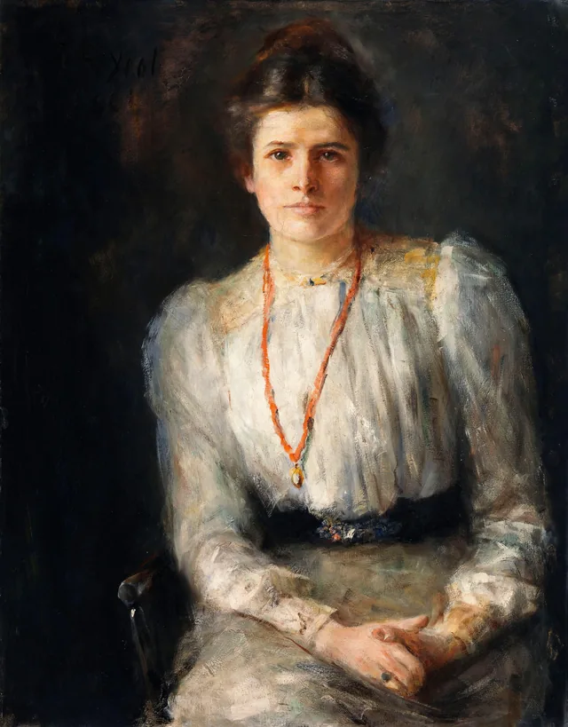 Retrato de Susan Mary (Lily) Yeats (1866-1949), bordadeira e criadora, John Butler Yeats