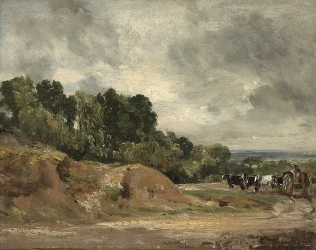 Bancos de arena, carro y caballos en Hampstead Heath