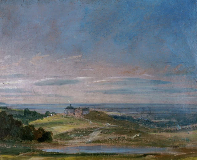 Edificios en un terreno elevado cerca de Hampstead, John Constable