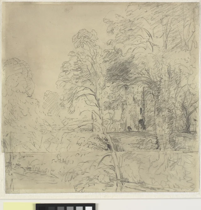 Cowdray Castle, seen between trees, John Constable