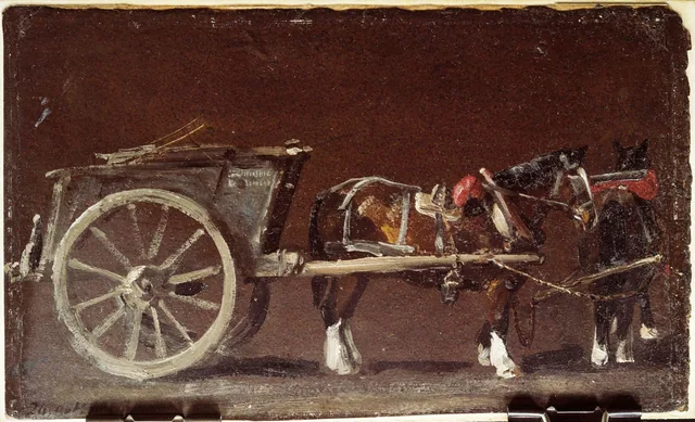 Étude d'une charrette attelée de deux chevaux