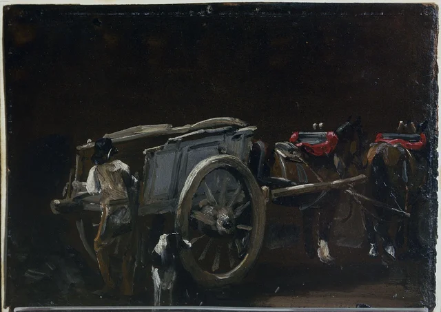 Étude d'une charrette et de chevaux, avec un charretier et un chien, John Constable