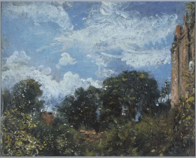 Study of sky and trees, with a red house, at Hampstead