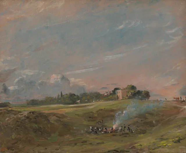 Hampstead Heath, con una hoguera