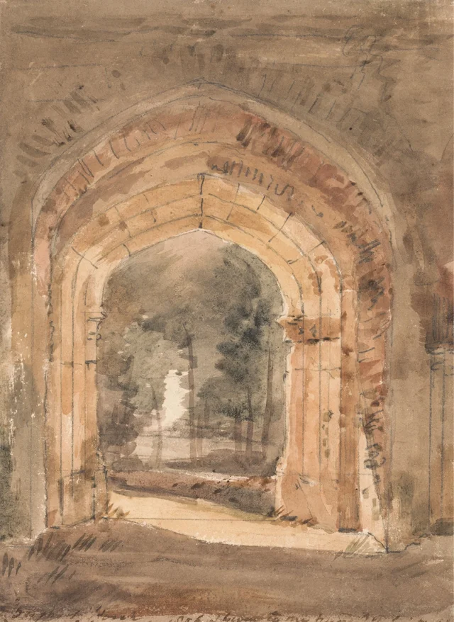 La iglesia de East Bergholt, mirando hacia fuera por el arco sur de la torre en ruinas, John Constable