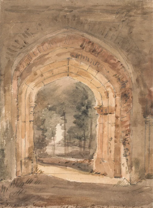 East Bergholt Church, Looking Out the South Archway of the Ruined Tower