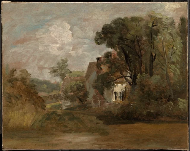 La maison de Willy Lott (recto) ; Esquisses de paysage avec arbres et clocher d'église (verso)