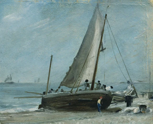 La playa de Brighton, con barca de pesca y tripulación, John Constable