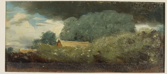 Landscape, with Trees and Cottages under a Lowering Sky
