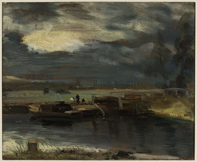 Barges on the Stour, with Dedham Church in the Distance