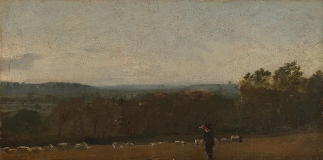 A Shepherd in a Landscape looking across Dedham Vale towards Langham