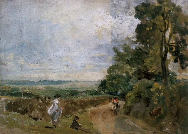 A Country Road with Trees and Figures (recto); Willy Lott's House (verso), John Constable
