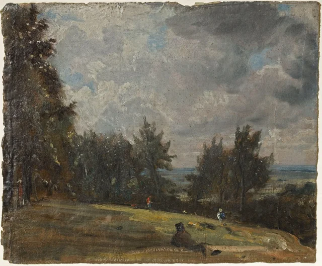 A View at Hampstead with Trees and Figures, John Constable