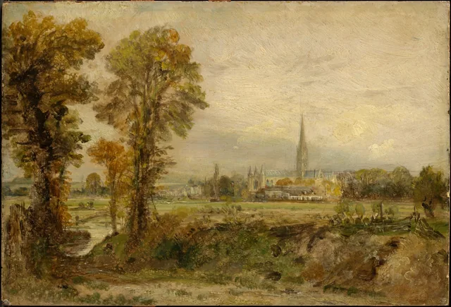 Vue lointaine de la cathédrale de Salisbury