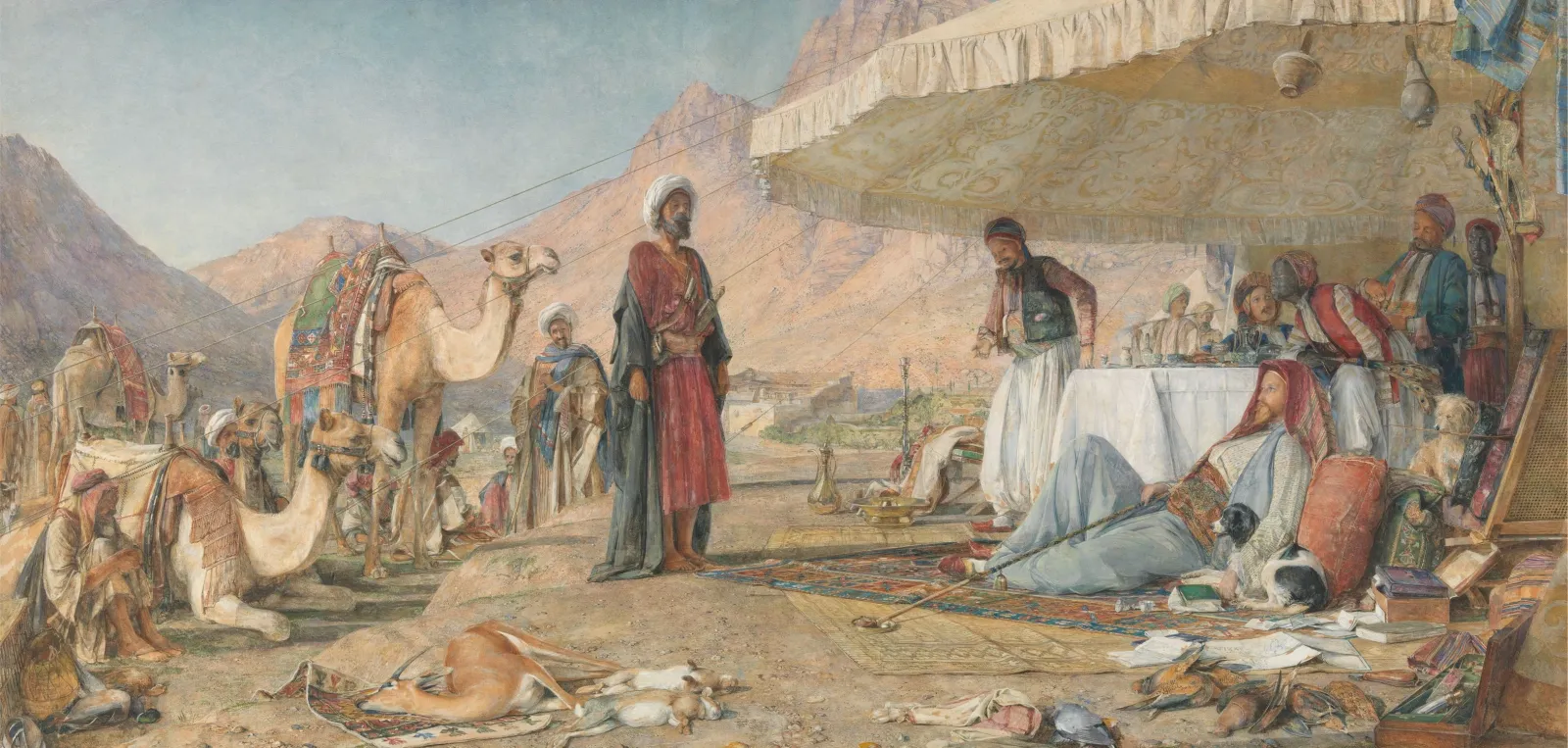 Campamento franco en el desierto del monte Sinaí, 1842, con el monasterio de Santa Catalina a lo lejos, John Frederick Lewis