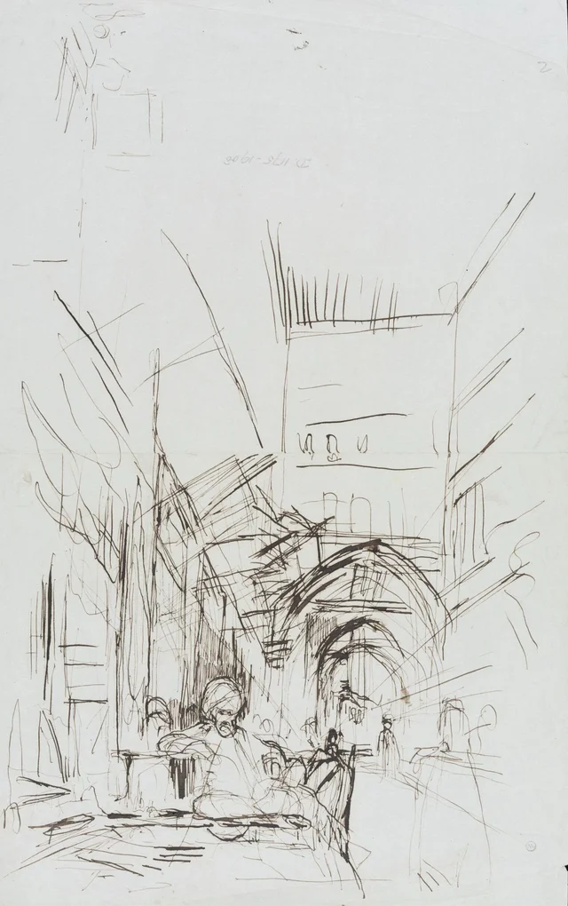 Esboço de composição para o quadro «No Bezestein, Khan el-Khalili, Cairo», John Frederick Lewis
