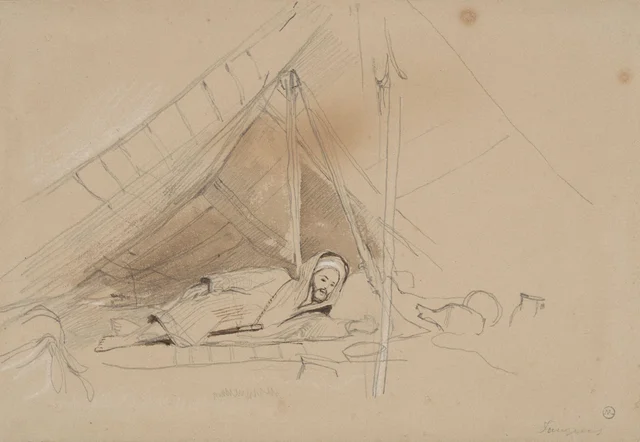 Esboço rápido de um árabe deitado sob uma tenda, John Frederick Lewis