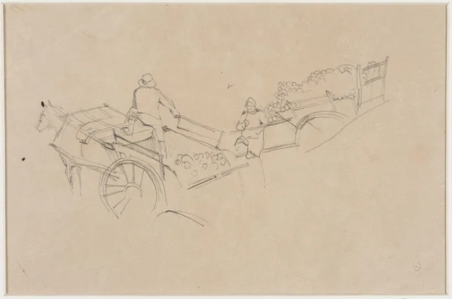 Esboços rápidos de dois cavalos e carroças