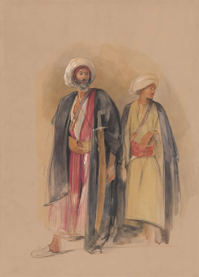 O xeque Hussein de Gebel Tor e seu filho, John Frederick Lewis